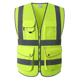 Colete reflexivo 9 bolsos de alta visibilidade Reconte de segurança Reflexivo e roupas de trabalho com zíper para homens e mulheres