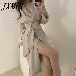 Casual Kleider JXMYY Sanfte Minimalistische Herbst 2023 Arbeitskleidung Revers Elegante Spitze Up Solide Kurze Sexy Chic Lose Weibliche Vestidos