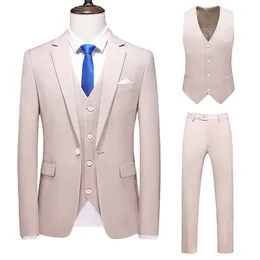 Mens Suits Blazers 3 PCS Set Suit Coat Vest Pants Fashion Mens Casual Boutique Business Solid Color Groom Wedding Formal Blazers Dress 230114