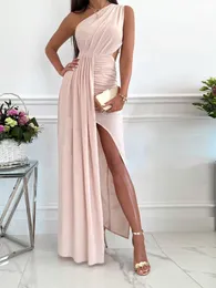 Casual Dresses Elegant One Shoulder Dress Women Sexy High Slit Wedding Evening Party Fashion Solid Club Wear Long Maxi Vestidos