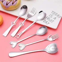 Spoons Stainless Steel Creative Heart Shaped Spoon Fork Honey Dessert Coffee Stirring Home Kitchen Accessories Tableware