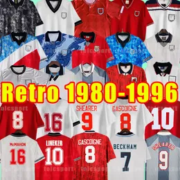 Inglaterra Retro Futebol Jerseys National Team Gerrard Beckham Shearer Lampard Rooney Owen Terry Clássico Camisa de Futebol Vintage 84 85 86 87 1980