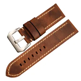 Titta på band italienska läder Watchband Wholesale Handmased Strap 20 21 22 23 24 26mm Brown Men PAM111 441 Vintage Old Armband