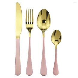 Flatware Sets 16Pcs/24Pcs Pink Gold Tableware Knife Spoon Fork Dinner Set 304 Stainless Steel Dinnerware Mirror Cutlery Kitchen Silverware