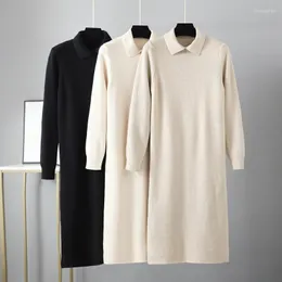 Casual Dresses HLBCBG 2023 Polo Straight Autumn Winter Loose Long Sweater Women Oversize Maix Dress Female Basic