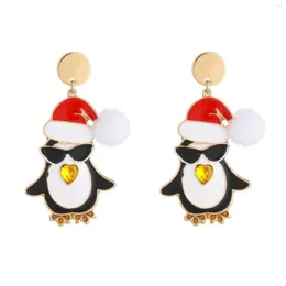 Hoop Earrings Bohemian For Women Dangle Christmas Ornaments Ladies Hat Penguin Rose Clip On