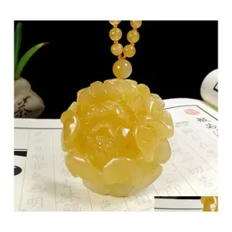 Pendant Necklaces Xinjiang Hetian Jinsi Jade Yunnan Huanglongyu Peony Sweater Chain Jadeware Live Stream Gift Supplypendant Drop Del Ot70C