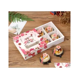 Gift Wrap 23.5X16.5X5Cm Flower Pattern Potable Mooncake Box With Handle Biscuit Candy Chocolate Pastry Packing Boxes100Pcs Drop Deli Dhhhq