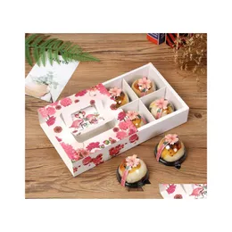 Gift Wrap 23.5x16.5x5cm Blomma mönster dricker Mooncake Box med handtag Biscuit Candy Chocolate Pastry Packing Boxes100pcs Drop Deli Dhhhq