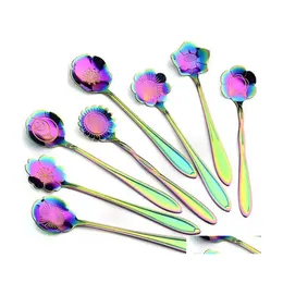 Cucchiai color arcobaleno t￨ da caff￨ t￨ mescolare cucchiaio gelato da cucchiaio da cucchiaio da cucchiaio mescolando carrelli in acciaio inossidabile barre da cucina dhlck
