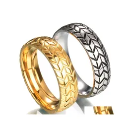 Cluster Rings Stainless Steel Gold Sier Tyre Ring Well Polished Men Cool Exquisite Grains Car Enthusiasts Gift Drop Delivery Jewelry Dhdg1