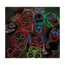 Parti Maskeleri Cadılar Bayramı Palyaço Yüz Maskesi Glow LED Masque Masquerade Cosplay Aydınlatma Dekorasyon Damlası Evde Bahçe Şenlik