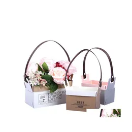 Party Decoration Kraft Paper Florist Bag Folded Flower Tote Box Waterproof Bouquet Gift Väskor Bröllop Valentines Dag Drop Delivery Ho Dhnzp