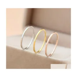 Anéis de cluster Rose Gold Gold Lady Band Promise Presentes de Jóias de noivado Simples Anel Fino Fino Plain Titanium Aço Extremamente Delive Dhadn