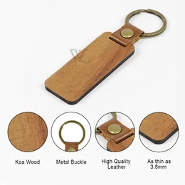 Koa Walnut Wood Luxury Blank Wood Keychains Straps Mobile Phone Charms Keychain Leather For Teachers Car Keyring Keyholder