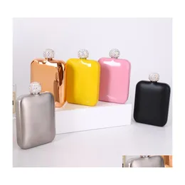 Hip Flasks 6 Unzen Edelstahl Flasche Kristalldeckel Damen Flagon Alkohol Tragbare Tasche Geldbörse Whisky Wein Topf Flasche Reise Tour Drin Dhb5X