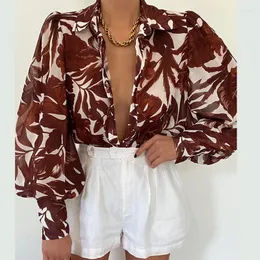Women's Blouses GPBD 2023 Fashion Women Long Sleeve Lapel Single Breasted Casual Simple Print Contrast Shirt