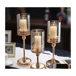 Titulares de vela American Style Modern Iron Gold Bars Room Cozinha Candelieiro de Bougeoir Decoração de casa Eh60ch Garden de parto DhQun