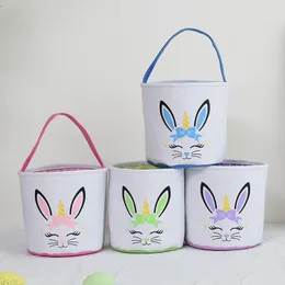 Easter Bunny Basket Egg Storage Bucket gift wrap Blank Bunny Sequins Easter Basket Rabbit Tote Bags party decoration wholesale 001