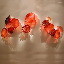Lampy ścienne Designer galeria sztuki kwiaty czerwona ręcznie robiona murano szklana płyta duża rozmiar dekoracyjny talerz artystyczny