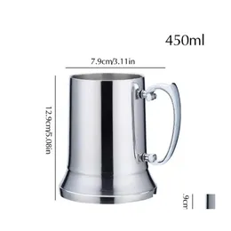 Mugs 16Oz Double Wall Stainless Steel Tankard Beer Mug Cocktail Breakfast Tea Milk With Handgrip Coffee Cup Bar Tools Drinkware Tool Dhv43