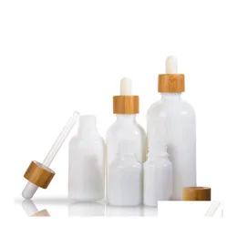 Paketleme şişeleri beyaz porselen boş esansiyel yağ e sıvı reaktif pipet damlası aromaterapi 5ml100ml bambu kapağı damla deliv othym