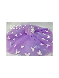 Girl Dresses Lilac Tulle Butterfly Ball Gown Beads Princess Flower Birthday Pageant Communion Robe De Demoiselle Baby Party