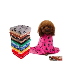 Dog Houses Kennels Accessories 60X70Cm Pet Blanket Soft Warm Fleece Paw Print Design Puppy Kitten Bed Sofa Cushion Er Towel Drop D Dhwih