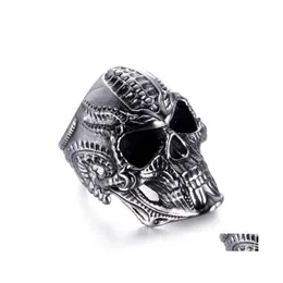 Cluster Rings Vintage Men Punk Rock Skl Acciaio inossidabile per regalo di Natale Accessori per anelli di barretta Drop Delivery Jewelry Dh7Xe