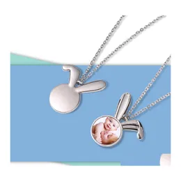 Party Favor Sublimaton European And American Jewelry Chain Easter Blank Heat Transfer Metal Rabbit Pendant Round Necklace Drop Deliv Dh0Ye