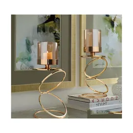 Candle Holders Nordic Metal Candlestick Geometric Glass Holder Wind Lamp Windproof Stand Wedding Home Decoration Ornaments Fc481 Dro Dh95L