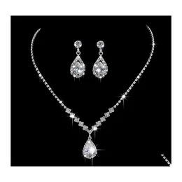Earrings Necklace 2Pcs/Set Rhinestone Angel Teardrop Earring Set Bride Bridesmaid Wedding Jewelry Ladies Trend Gift Drop Delivery S Otu4O