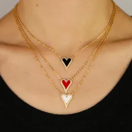 Kettingen Goud gevulde kleine schakelketting met cz rond emaille zwart rood wit hart hanger kettingen voor vrouwen bruiloft sieraden