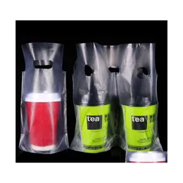 Упаковочные пакеты прозрачные пластиковые перевозчики для напитков выньте сумку Два дизайна выпить ручку чашки колы для одной/двух пакетов LZ1079 Drop Delivery O Dhova