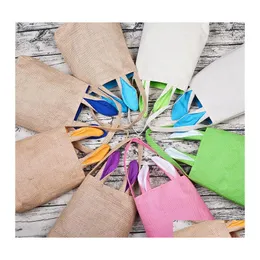 Borse portaoggetti Borsa coniglietto pasquale Borsa tote in tela da imballaggio fai da te 14 colori Design orecchie a doppio strato con materiale in tessuto di iuta 20 J2 Drop De Ot0Su