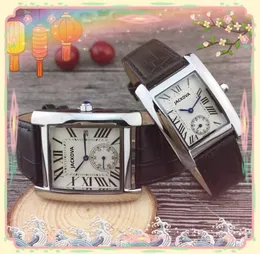 Crime Premium Women Men Three Pins Work Watch Rectangle Roman Dial Case ￤kta l￤der kvartsbatteri Kraftpar Klassiska armbandsur Montre de Luxe g￥vor