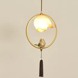 Lâmpadas pendentes de pássaro chinês Creative Cordado de cabeceira pequena lustre de cabeça única corredor de lâmpada de lâmpada de varanda teto pendurado wind lotus la