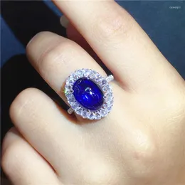 Cluster Rings BLACK ANGEL Oval Luxury Blue Zircon Ring For Women Simulation Sapphire Female Wholesale Jewelry Gifts