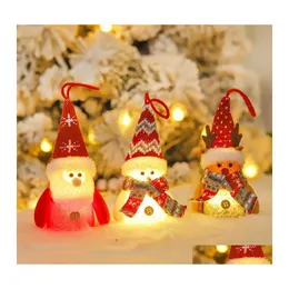 Weihnachtsdekorationen, Ornamente, Weihnachtsmann, Schneemann, Elch mit LED-Licht, handgefertigt, Weihnachtsbaumanhänger, Tisch, Feiertagsdekoration, Weihnachtstropfen, Dhhfm