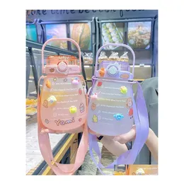 Water Bottles Cute Girls Bottle With Stickers St Big Belly Cup 1300Ml Sports For Jug Children Female Kettle Strap Drop Delivery Home Dhqt2