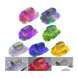 Party Hats Space Cowgirl Led Hat Flashing Light Up Sequin Cowboy Luminous Caps Halloween Costume Drop Delivery Home Garden Festive Su Dhcg9