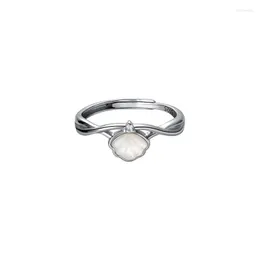 Cluster Rings REAL.925 Sterling Silver Double Rows Wave Cz 4a Solitaire Shell Conch Ring Openable Jewelry C-J9276