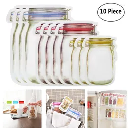 Storage Bags 5/10pcs Reusable Mason Jar Bottles Nuts Candy Cookies Bag Fresh Food Zipper Sealed Kitchen Organizer