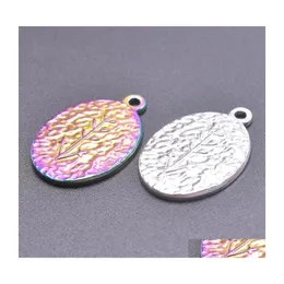 Charms 1/2st Hammer Oval Geometry Plack Branch Leaf Arrow Rainbow Sier Color rostfritt stål Pendant Fit Keychain MakingCharms Dro Oty8s