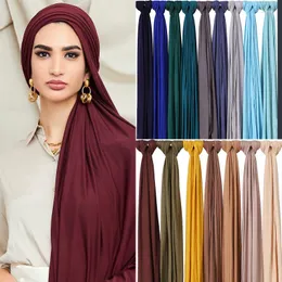 Abbigliamento etnico Moda Donna Jersey Sciarpa Hijab Scialle musulmano Pianura Morbido Turbante Avvolge la testa Islamica Africa Fascia Femme Musulman