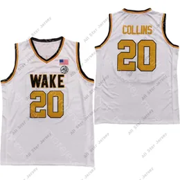 قمصان كرة السلة الجديدة 2020 Wake Forest Demon Deacons Basketery Jersey NCAA College 20 John Collins White All Titched and Embroidery