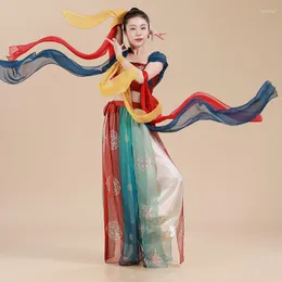 Scenkläder 2023 kinesiska moderna dansbyxor retro folkblomare klassisk Dunhuang kostym kvinnor daglig träning set g770