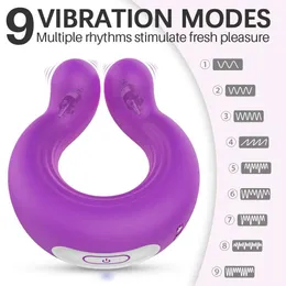 Articoli di bellezza Coppia vibratore per stimolazione del clitoride del pene Giocattoli sexy Cock Ring con 9 potenti vibrazioni Massaggiatore ricaricabile remoto senza fili