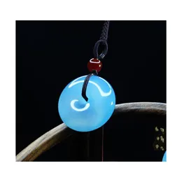 Charms Natural Blue Chalcedony Safety Buckle Agate Pendant Couple Necklace Mens And Womens Jade Pendantcharms Drop Delivery Jewelry Oti0V