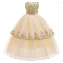 Flickaklänningar Princess Dress paljett Mesh spets sommarflickor födelsedag kväll blommor bröllop piano spela kostym barns